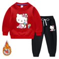 thumbnail image 2 of Hello Kitty estampado de dibujos animados para niños más suéter de terciopelo + pantalones gruesos ropa informal cálida de dos piezas para niños y niñas, 2 of 5