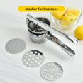 thumbnail image 2 of SURJDE Large Stainless Steel Potato Ricer, 3 Interchangeable Discs for Fine, Medium, and Coarse, Heavy Duty Potato Masher and Ricer Kitchen Tool，Press and Mash for Perfect Mashed Potatoes, 2 of 7