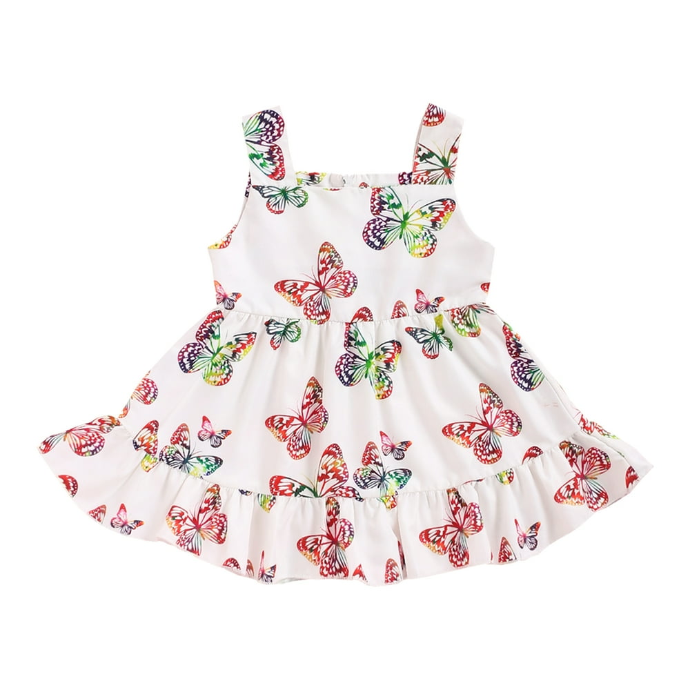Saeaby Infant Baby Girl Dress Butterfly Print Strap Dress Little Baby