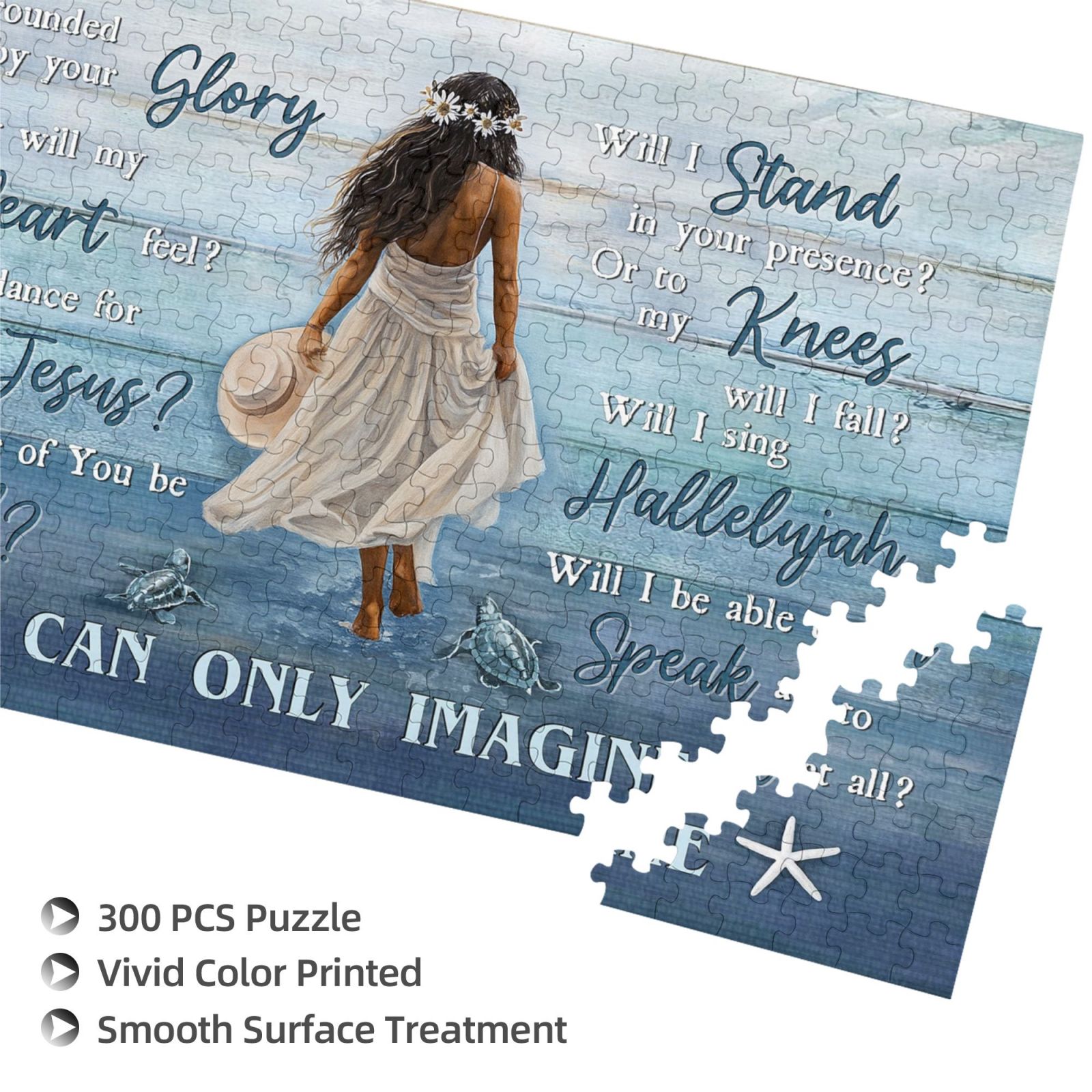 300 Pieces Jigsaw Puzzles for Adults African Woman - Black Women Beach Walking I Can Only Imagine Motivational Puzzles - Fun Family Game