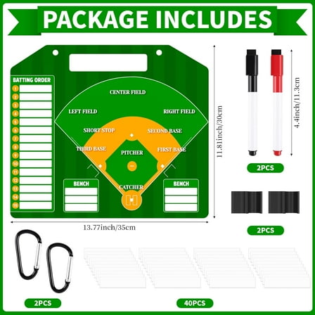 Magnetic Baseball Lineup Board for Dugout, Green Baseball Clipboard for Coaches