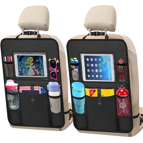 Fmxomd 2 Pack Car Backseat Organizer with Touch Screen Tablet Holder, 6 Storage Pockets Protectors Kick Mats,Car Back Seat Cover Protector Travel Accessories