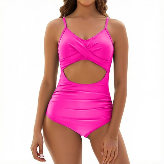 Tsesme One Piece Swimsuit Women Cut out Backless Bathing Suit V-Neck Slimming Ruched Swimsuits