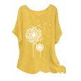 thumbnail image 2 of Summer Saving Clearance 2024! POTETI Plus Size Tops for Women Yellow Cotton Linen Round-Neck Short Sleeve Print Casual Blouses Tops, 2 of 4