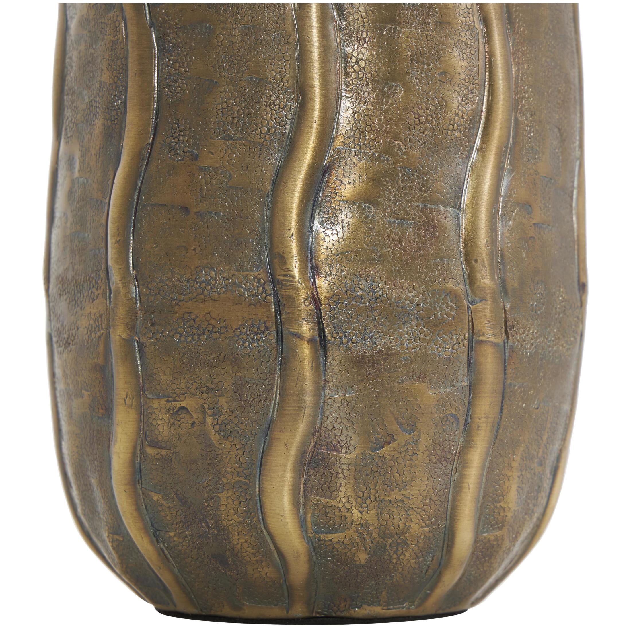 DecMode 14" Snakeskin Inspired Brass Metal Vase with Dimensional Wavy Accents