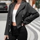 thumbnail image 3 of Chaquetas de traje de oficina Chaqueta de traje pequeña de color sólido con botones de manga larga y solapa de otoño e invierno para mujer,blazer moda（Negro， XL), 3 of 5