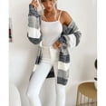 thumbnail image 1 of Cárdigan De Punto Para Mujer, Cárdigan Suelto De Manga Larga Para Mujer Bloque De Color A Rayas Cálido A La Moda Para El Trabajo Informal, 1 of 8