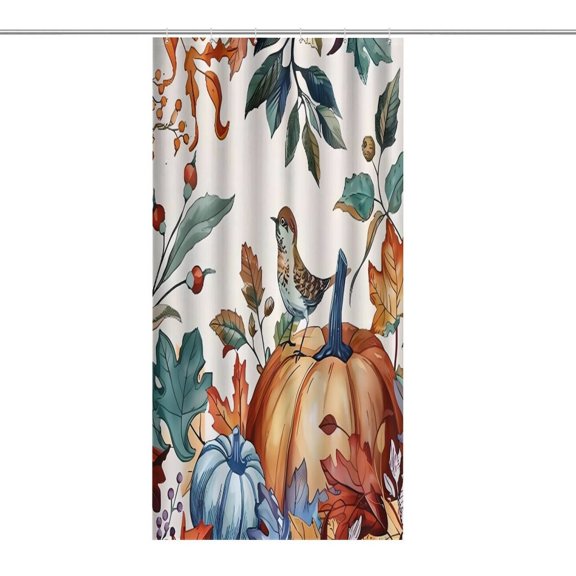 RKSupls Waterproof Shower Curtain, Pumpkin Leaves Bird Autumn Art Polyester Shower Curtain with Hooks for Chic Elegant Home Bathtub Bathroom Decor Washable