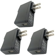 3 Pack 5V DC @ 1A USB Device Charger/Power Adapter, Input: 100V-240V ~ 50/60Hz Compact Design (2.95" x 1.07" x 1.83"), Black Color