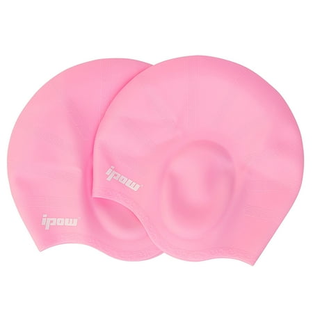 IPOW Silicone Swimming Cap, 2-Pack Waterproof Swim Cap Hat for Long/Short Hair Adults Men Women Kids Girls Boys Child Youth Ladies, 2 Pack,
