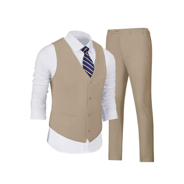 Conjunto de pantalones tipo chaleco color champán Suit Wehilion para hombre, corte ajustado