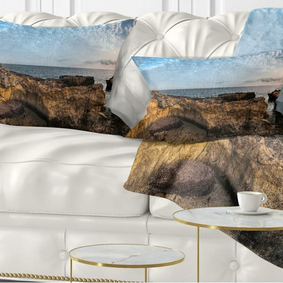 Designart Rough Rocky Coast under Blue Sky - Oversized Beach Throw Pillow - 12x20