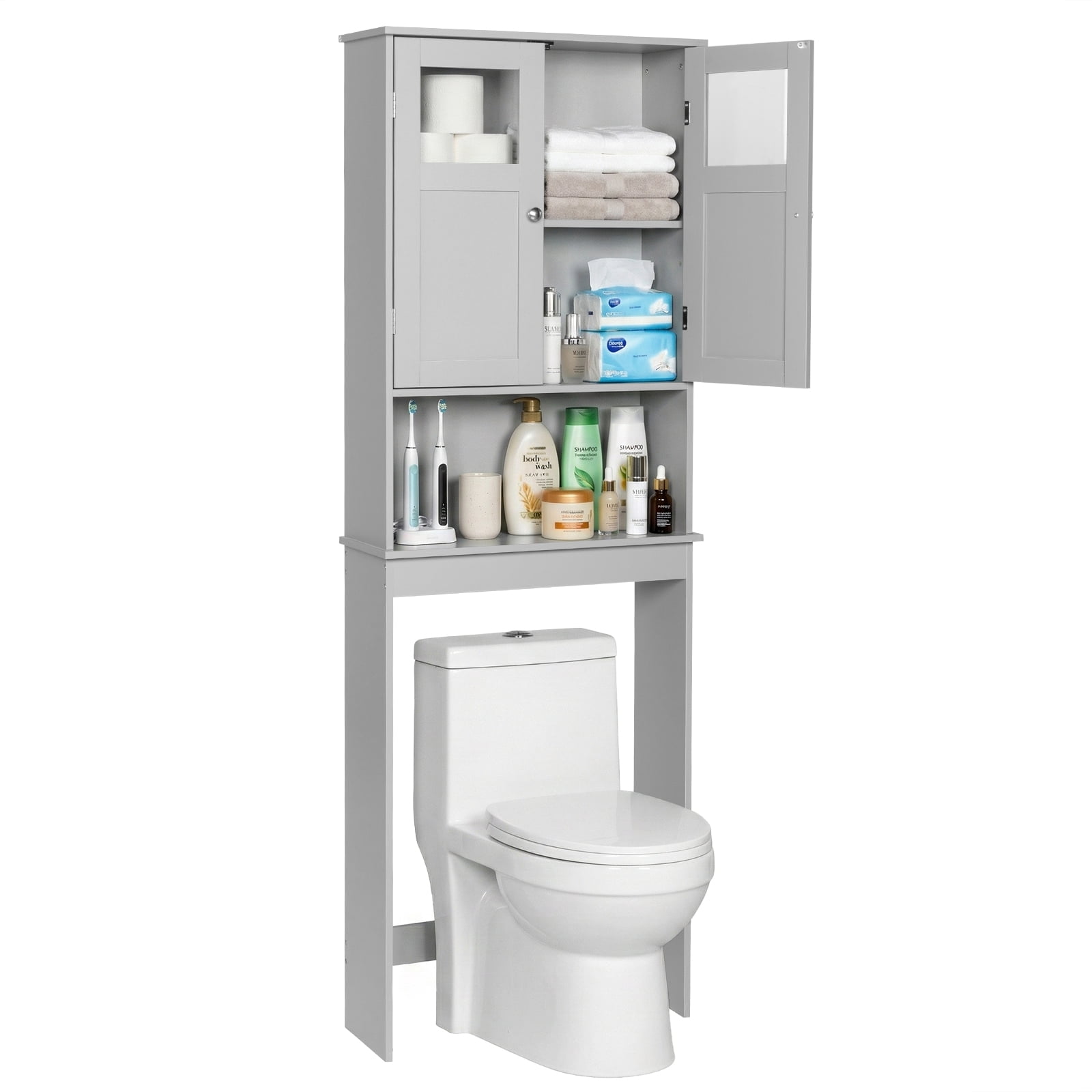 2-Door 3-Tier Toilet Cabinet MDF Melamine-Faced Bathroom Vanity, Grey 23.23*8.66*66.93in