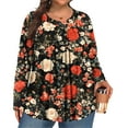 thumbnail image 2 of LNZGNM Womens Tops Plus Size 4x-5x Pleated V Neck T Shirts Floral Graphic T-Shirt Long Sleeve Tunic Tops Loose Fit Casual Womens Clothing Vermilion XL, 2 of 5