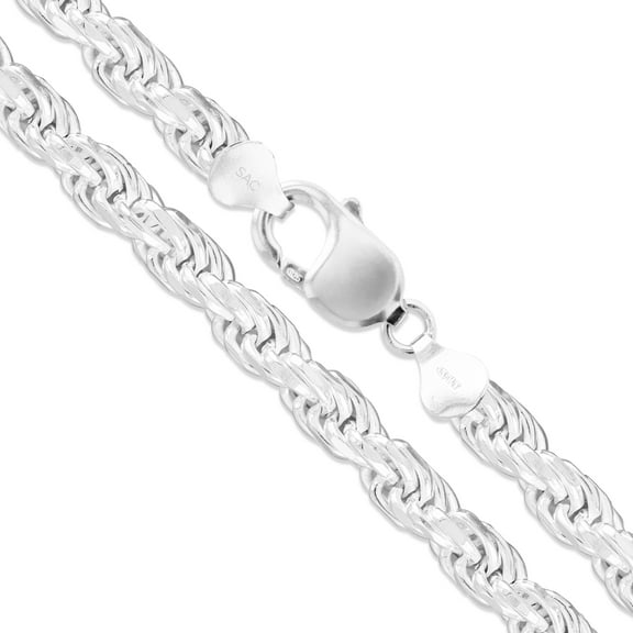 Sterling Silver Heavy Diamond-Cut Rope Chain 8mm Solid 925 Italy Men's Necklace 22" Jewelry Female
