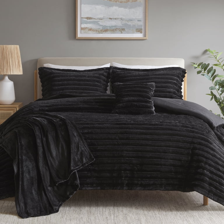 Mainstays King Comforter Set, All-Season, 5-Piece, Black Cozy