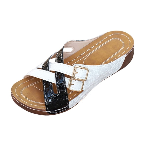 ShiShine Women's Comfortable Wedge Sandals Slip-On Flat Shoes with Arch Support for Outdoor Walking