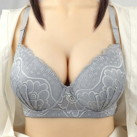 Elvqul Bras Women Underwire Plain Plus Size Gray Nylon Underwear Comfort Bras
