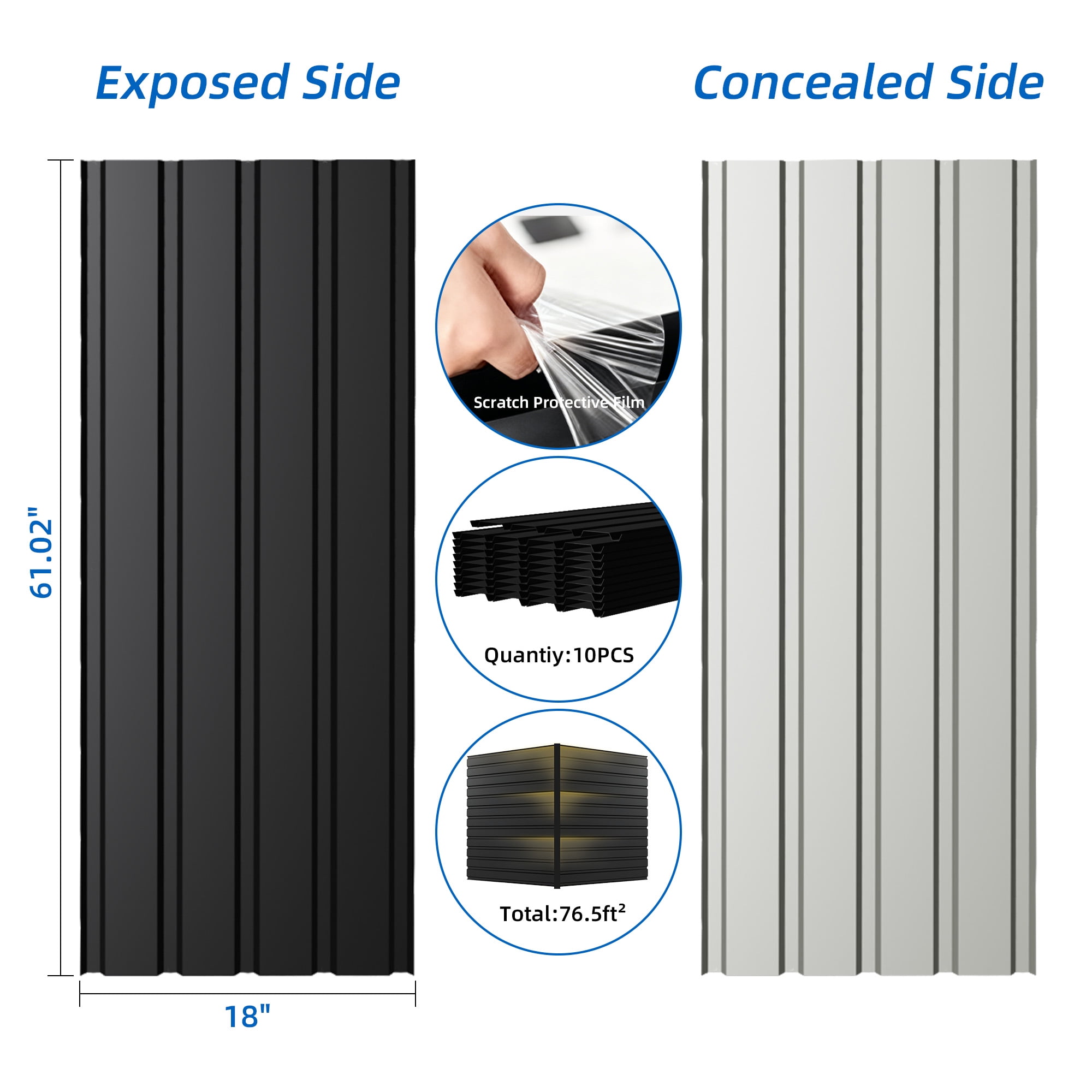 Galvanized Metal Roof Panels 10 PCS 61 Inch Length, Waterproof Corrugated Roofing and Roof Panels for Sheds Garages Patios, Gray