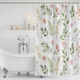 thumbnail image 2 of Pink Green Botanical Shower Curtain Set - Small 36" x 72" Washable Bathtub Curtain with 12 Hooks, Spring Watercolor Floral Leaf Plant Waterproof Fabric Stall Shower Curtains for Bathroom Décor, 2 of 6
