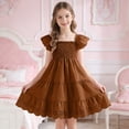 thumbnail image 2 of mgoYE Girls Summer Dresses Tween Short Sleeve Formal Flower Girl Dress Teen Sundress 3-7T(Brown,4-5 Years), 2 of 7