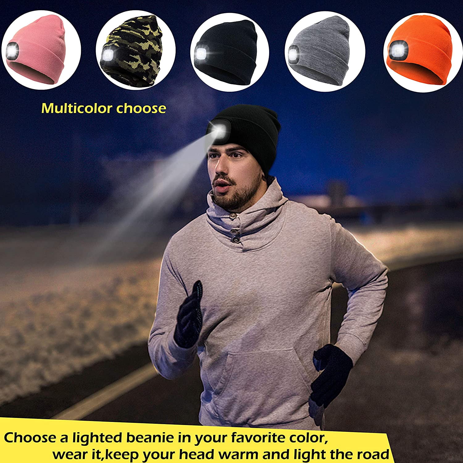 Windfall Unisex LED Beanie Hat with Light, Headlamp Beanie, Gifts for Dad Father Men Husband Warm Knitted Cap