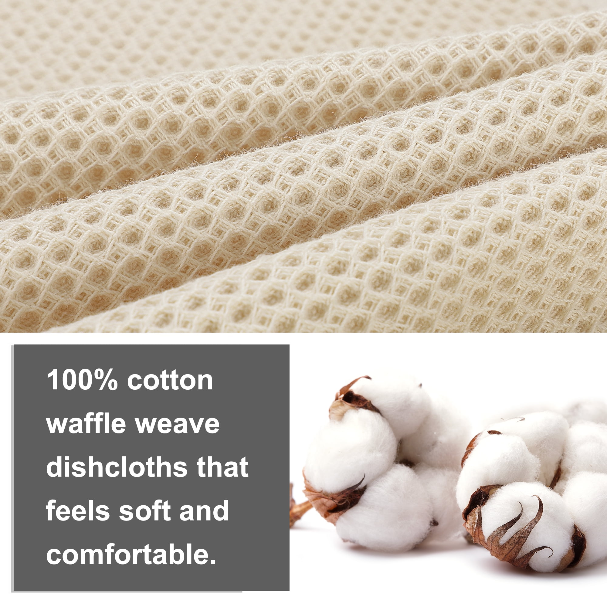 PiccoCasa 8 Pack Kitchen Dish Hand Towels Cotton Waffle Weave Beige