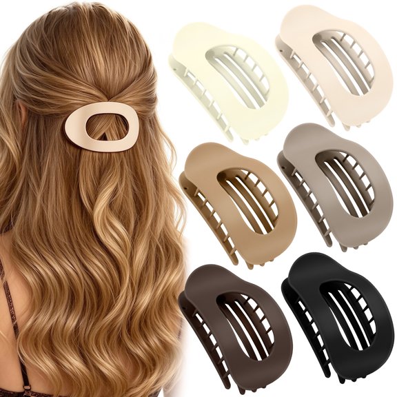 Casewind 6 Pcs Matte Claw Clip for Women and Girls,Flat Claw Clips,Neutral Colors