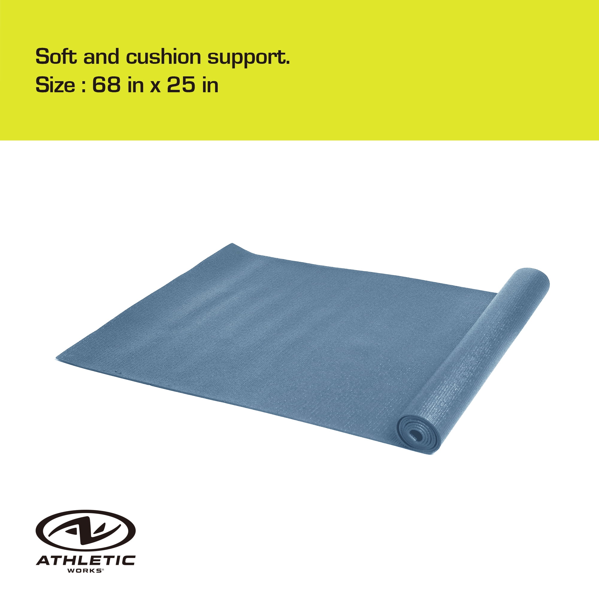 Athletic Works PVC Yoga Mat, 3mm, Real Teal, 68inx24in, Non Slip, Cushioning for Support and Stability