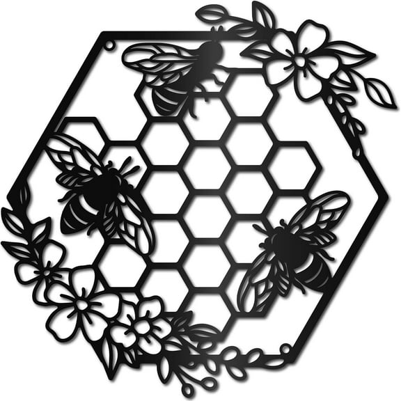 Bee Metal Wall Decor Honey Comb Bees Farmhouse Wall Art Rustic Black Wall Hanging Sculpture Iron Signs Decor Ornament DIY