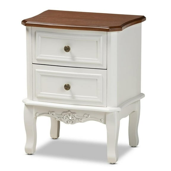 Pemberly Row White and Cherry Brown Finished Wood 2-Drawer End Table