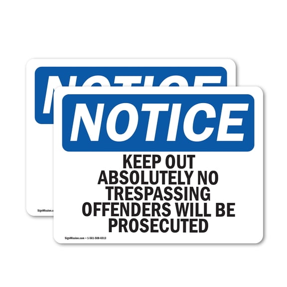 (2 Pack) Keep Out Absolutely No Trespassing Offenders OSHA Notice Sign