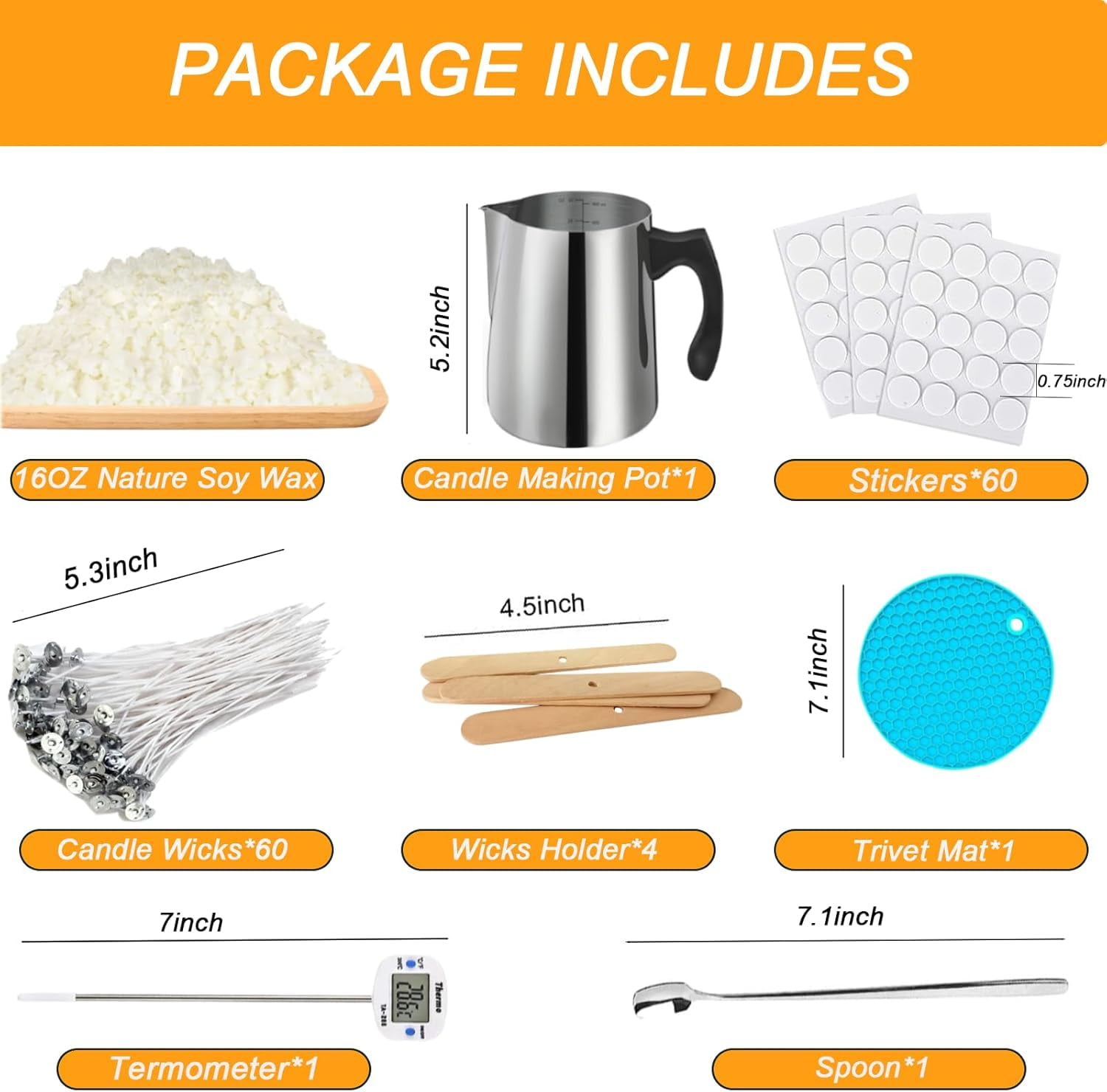 Candle Making kit Supplies，Nature Soy Wax DIY Craft Tools with 32oz Pouring Pot 16oz Wax Wooden Wick Holders Wicks Stickers Thermometer and Spoon for Beginners Adults