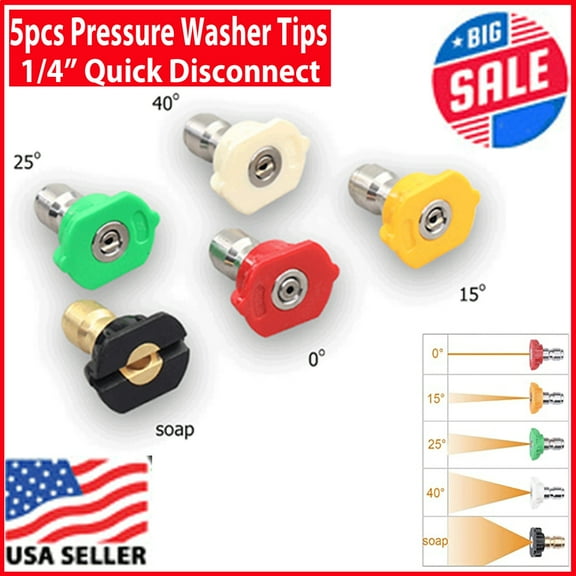 5pcs Pressure Washer Spray Tips Nozzles High Power Kit Quick Connect 1/4" Set