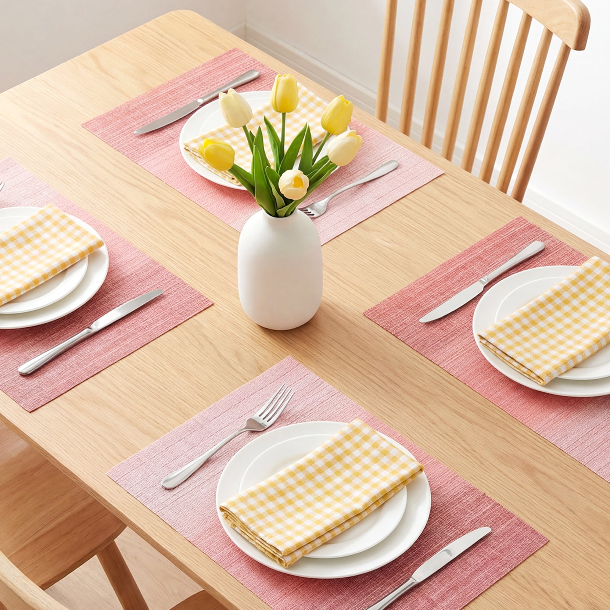 Unique Bargains Set of 6 Rectangle Placemats for Table Decor Pink 17.7x11.8inch