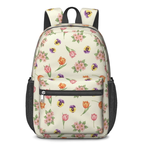 Pioneer Flower Floral Print Pattern 17" Waterproof Oxford School Backpacks for Teens, S-Shape Padded Straps, for School, Travel, Hiking, Camping