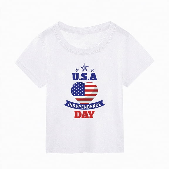 Ccpelsie 4th of July Shirts Toddler Boys Girls American Flag USA T-Shirt Kids Patriotic Tee Tops(White,1-2 Years)