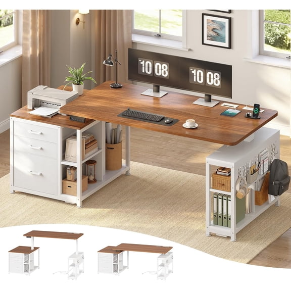 61" Electric Standing Desk with 3 Fabric Drawers, Height Adjustable Computer Desk for Home Office