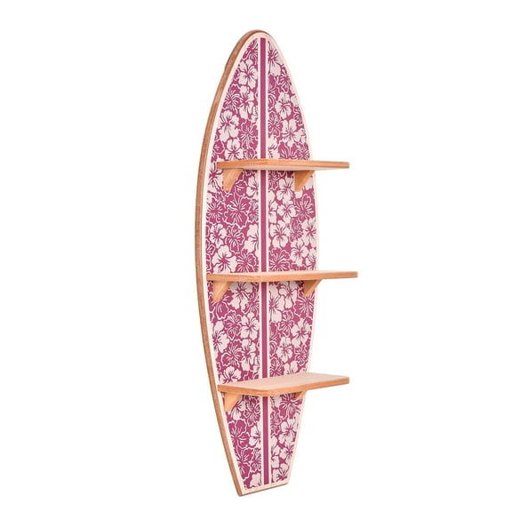 American Art Decor Kona Coast by Reyn Spooner Biscus Bounth Earth Red Surfboard Printed Wall Shelf - 13" x 35"