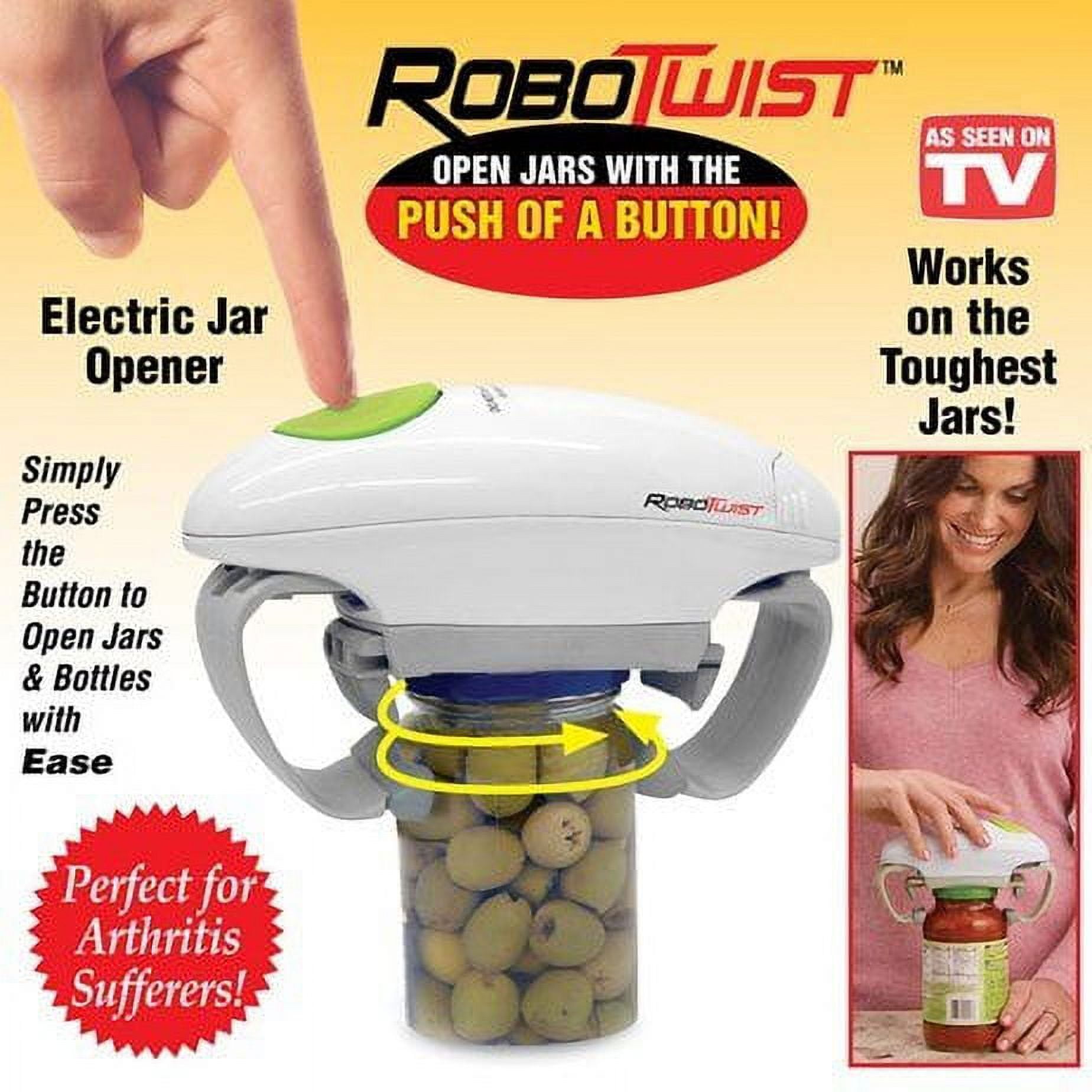 Robo Twist Electric Automatic Jar Opener for Seniors Arthritis One Touch for Jars of all Sizes As Seen on TV White, 2 Pack
