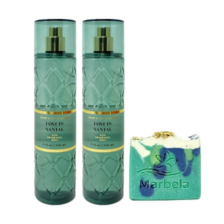 Bath & Body Works Lost In Santal 2 Pack Fine Fragrance Mist Set with an Aloe Vera Bar Soap