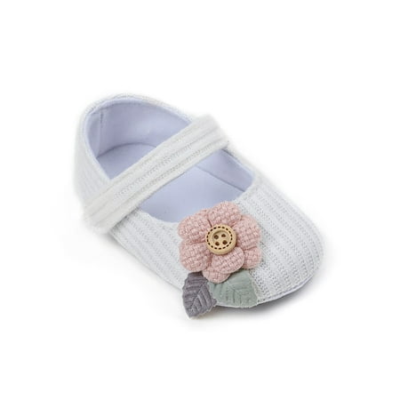 

Eloshman Toddler Crib Shoes Prewalker Mary Jane Soft Sole Flats Party Flower First Walker Princess Dress Shoe Breathable White Button Flower 6C