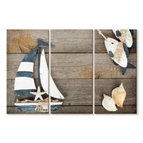 Elephant Stock Toy Sailboat Wall Art - Horizontal Multi Panel Canvas - Living Room Wall Decor - Nautical Multi Panel - Blue And Gray Decor - 38" x 24"