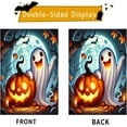 thumbnail image 4 of Happy Halloween Garden Flag 12X18 IN Double Sided Ghost Leaning on Pumpkin Garden Flags for Halloween Harvest Farmhouse Fall Yard Outside Decoration, 4 of 6