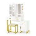 thumbnail image 3 of Vanity Set with LED Lighted Mirror, Large Makeup Desk Vanity Table with Cushioned Stool, Storage Shelves, Drawers, Dressing Table for Bedroom (White) by PAKASEPT, 3 of 10