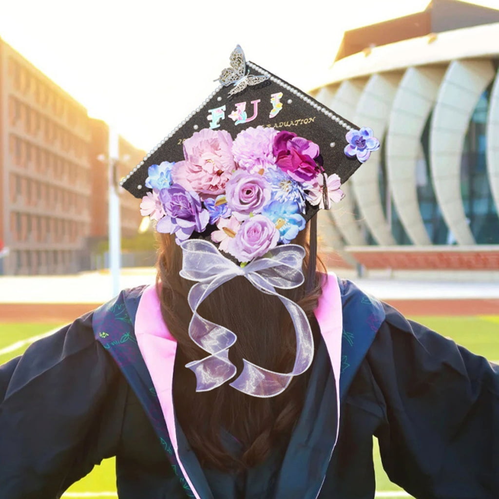 Graduation Hat Embellishment Set With Artificial Flower Butterfly Sticker Pearls
