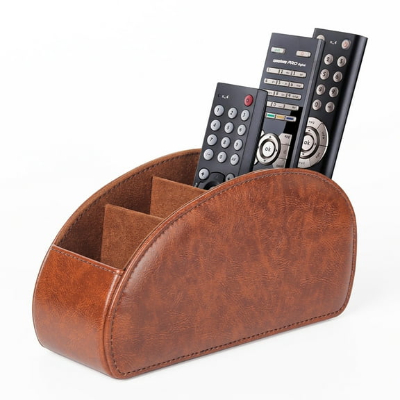 Remote Control Holder with 5 Compartments, PU Leather Organizer Storage Box for TV Remote Control