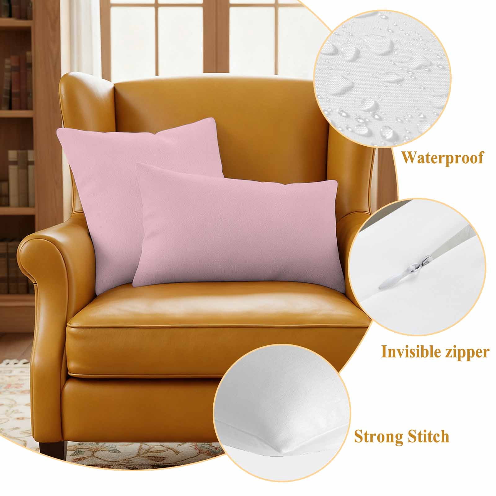 Solid Pink Outdoor Waterproof Pillow Covers, Romantic Minimalism Abstract Denim Texture Decorative Square Throw Pillowcase Sofa Cushion Sham for Patio/Couch/Chair, 20"x20" 2 Pack