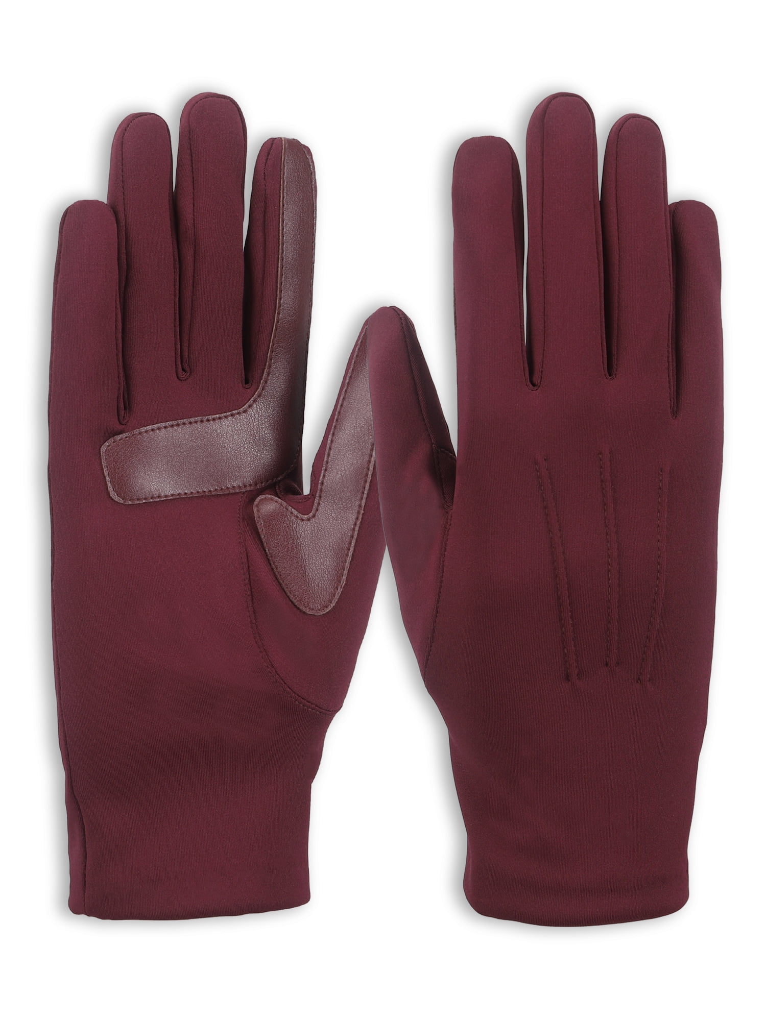 Isotoner Women's Everyday Spandex Gloves with Fleece Lining, Wine, S/M