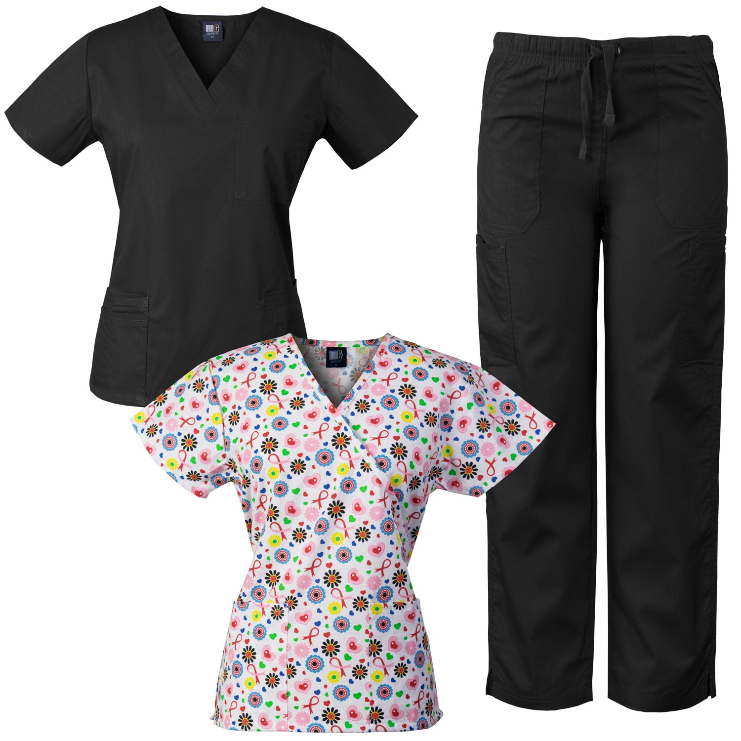 Medgear - Medgear Womens Scrub Set and Mock-Wrap Print Top Combo Medical Uniform - Walmart.com ...